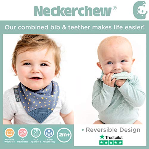 Baberos mordedores para niños y bebés – babero tipo cuello con mordedor de silicona – Diseño pañoleta multi-galardonado de Cheeky Chompers – Súper higiénico + absorbente (Made with Love)