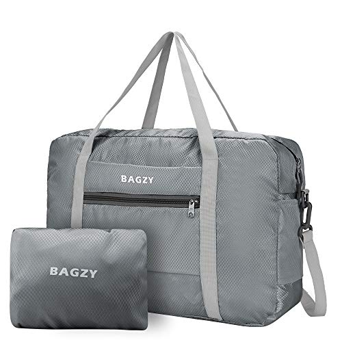 BAGZY Plegable Bolso de Viaje Grande Bolsa de Hombro de Gimnasio Bolsa Deportiva Mano Maleta de Viaje Weekend Cabina de Equipaje Bolso Holdall Bolsa Fines de Semana Equipaje Camping 30L Gris Oscuro