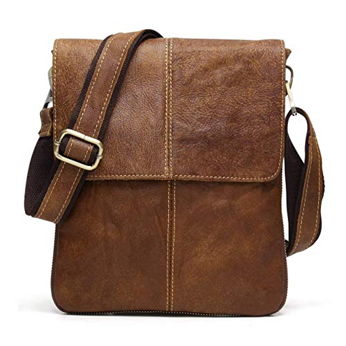 BAIGIO Bandolera Hombre Piel Vintage, Bolso de Hombro Cuero Crossbody Bag para Trabajos Negocios, Marrón