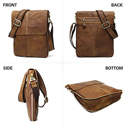 BAIGIO Bandolera Hombre Piel Vintage, Bolso de Hombro Cuero Crossbody Bag para Trabajos Negocios, Marrón