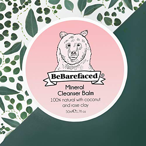 Bálsamo de limpieza facial vegano y natural de BeBarefaced con arcilla rosa mineral y aceite de coco – Limpiador facial humectante y antienvejecimiento para la piel seca – Con vitamina E