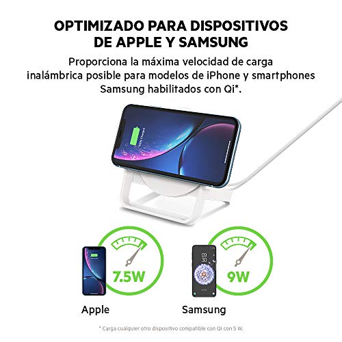 Belkin Boost Up Soporte de carga inalámbrica de 10 W (cargador para iPhone 11, 11 Pro/Pro Max, XS, XS Max, XR, SE, Samsung Galaxy S20, S20+, S20 Ultra, S10, S10+ y S10e, con enchufe británico, blanco)