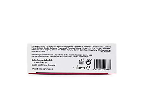 Bella Aurora Ampollas Colágeno Marino y Flor de Peonía, para Piel Fatigada, Apagada y Deshidratada, Combate las Arrugas y Flacidez, 10 x 2 ml