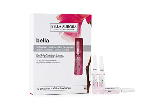 Bella Aurora Ampollas Colágeno Marino y Flor de Peonía, para Piel Fatigada, Apagada y Deshidratada, Combate las Arrugas y Flacidez, 10 x 2 ml