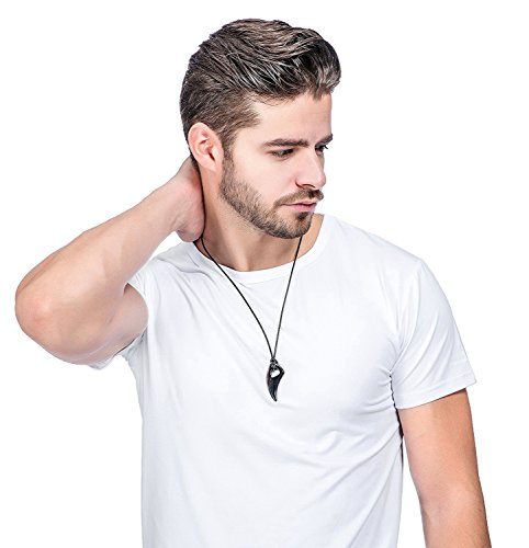 Besteel Joyeria 2 Piezas Acero Inoxidable Collares Hombre Colgante De Los Dientes del Lobo Collares Negros Ajustable