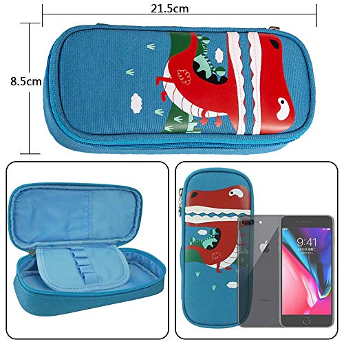 BETOY Estuche, Bolsa de lápices, Pen Bag Pencil Case,Gran Capacidad, Escolar Creativa de Gran Capacidad Cartera Bolsa de Cosméticos Conveniente para niños y niñas,Dinosa azul