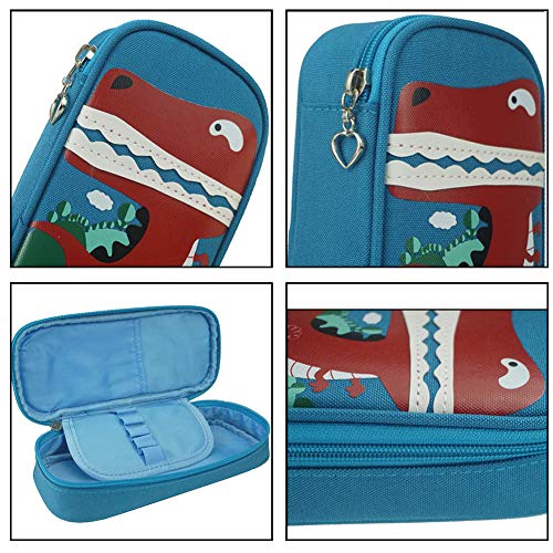 BETOY Estuche, Bolsa de lápices, Pen Bag Pencil Case,Gran Capacidad, Escolar Creativa de Gran Capacidad Cartera Bolsa de Cosméticos Conveniente para niños y niñas,Dinosa azul