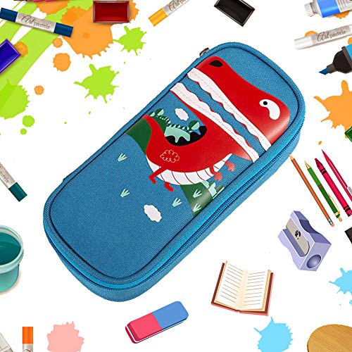 BETOY Estuche, Bolsa de lápices, Pen Bag Pencil Case,Gran Capacidad, Escolar Creativa de Gran Capacidad Cartera Bolsa de Cosméticos Conveniente para niños y niñas,Dinosa azul