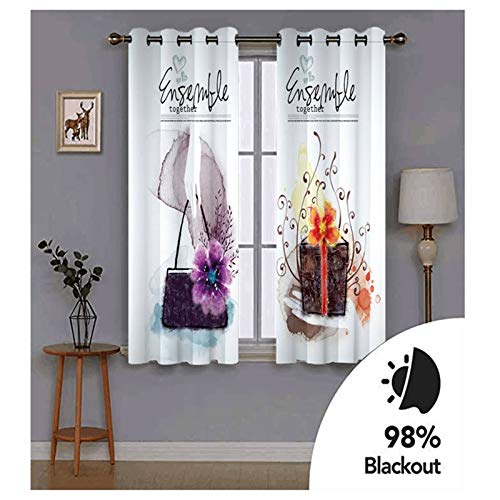 Beydodo Cortina Salon Poliester Cortinas Opacas 2 Piezas Flor con Bolsa Blanca y Púrpura Cortinas Habitacion 214x244CM