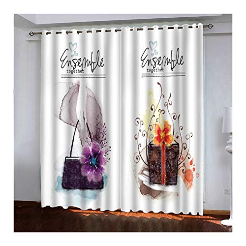 Beydodo Cortina Salon Poliester Cortinas Opacas 2 Piezas Flor con Bolsa Blanca y Púrpura Cortinas Habitacion 214x244CM