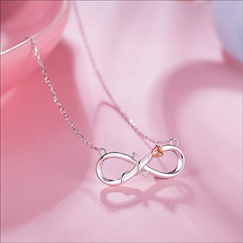 BlingGem Collares Mujer Flor Rosa Infinito Plata Chapado en Oro Blanco Colgante Mejores Amigas Amor Regalo para Mujer