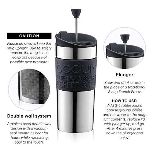 Bodum Travelpress 0.35 L Mug de Viaje, plástico, Acero, Blanco Crema, Centimeters