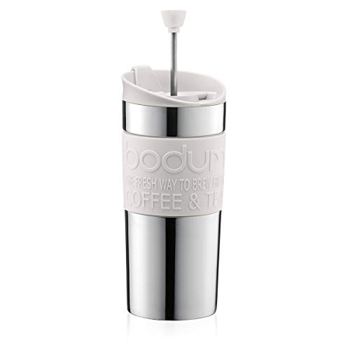 Bodum Travelpress 0.35 L Mug de Viaje, plástico, Acero, Blanco Crema, Centimeters