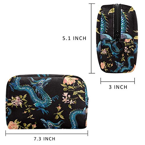 Bolsa de maquillaje oriental floral con dragones y rosas doradas, bolsa de cosméticos, organizador de viaje