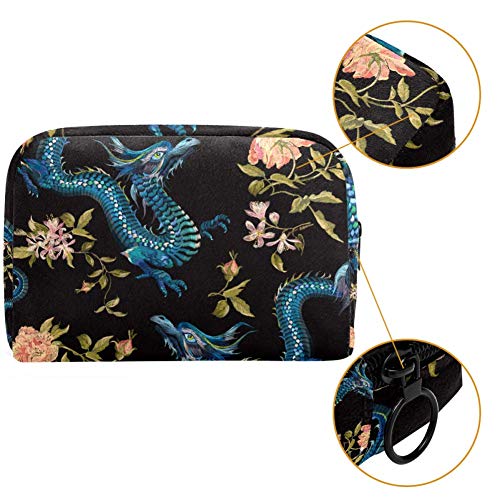 Bolsa de maquillaje oriental floral con dragones y rosas doradas, bolsa de cosméticos, organizador de viaje