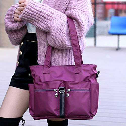 Bolso Bandolera Mujeres, Popoti Bolsas de Hombro Mano Nylon Totalizador del Monedero Mochila Escolar Portátil Billetera Multifuncional Crossbody Bag (Púrpura)