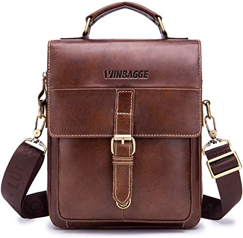 Bolso Hombre Bandolera Cuero Bolsa Caballero Crossbody Mensajero del Trabajo Vintage de Hombro Casual Messenger Bag,Marrón