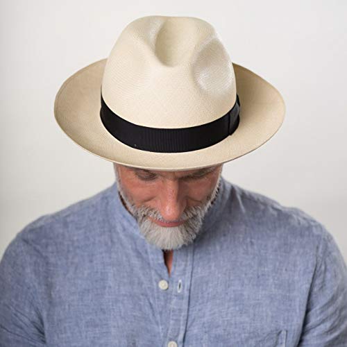 Borsalino Sombrero Panamá Prestige Bogart Mujer/Hombre - de Verano Sombreros Hombre con Banda Grosgrain Primavera/Verano - 57 cm Natural