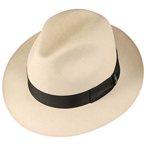 Borsalino Sombrero Panamá Prestige Bogart Mujer/Hombre - de Verano Sombreros Hombre con Banda Grosgrain Primavera/Verano - 57 cm Natural