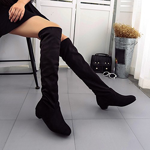 Botas Alto Mujeres, LANSKIRT Mujer Invierno Otoño Gamuza Slim Fit sobre la Rodilla Zapatos Planos de Las Botas Botas Largas Largas de Ante de Pierna Alta