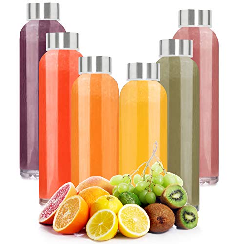 Botellas de Agua de Cristal - Set de 6 Botellas Reutilizables de Vidrio sin BPA con Funda de Nailon y Tapa a Prueba de Fugas Para Batidos, Zumos, Té y Otras Bebidas Para Adultos y Niños - 6 x 500 ml