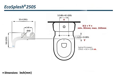 BrookPad EcoSplash 250S - Inodoro para bidé con chorro de agua dulce | No electrico | Boquilla autolimpiante | Diseño delgado sofisticado de 5.2 mm