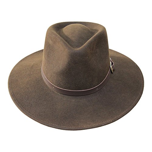 B&S Premium Lewis - Sombrero de ala Ancha Fedora - 100% Fieltro de Lana - Resistente al Agua - Banda de Piel - Marron Oscuro 54cm