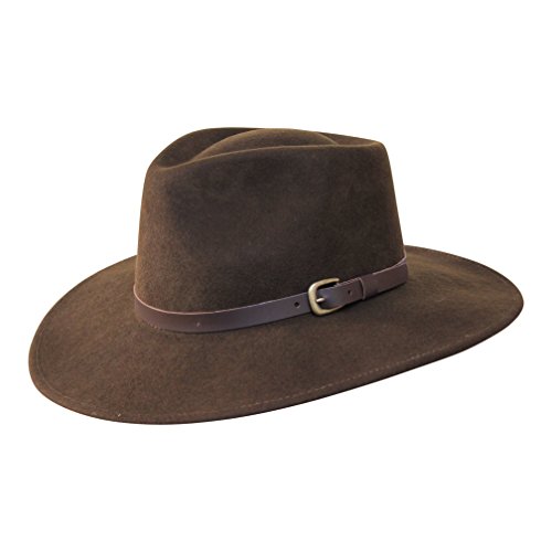 B&S Premium Lewis - Sombrero de ala Ancha Fedora - 100% Fieltro de Lana - Resistente al Agua - Banda de Piel - Marron Oscuro 54cm