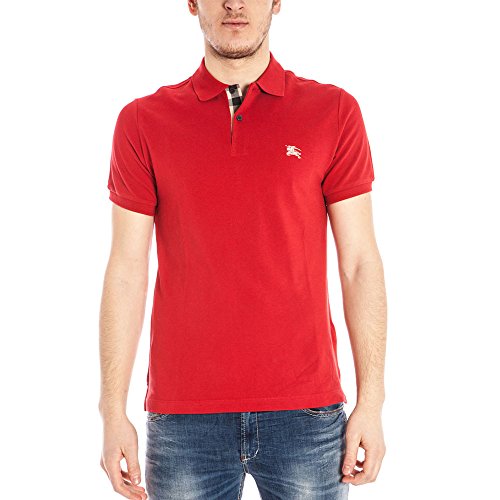 Burberry Brit Hombre Cuadros Solapa Pique Militar rojo Polo de manga corta para hombre moderno Fit