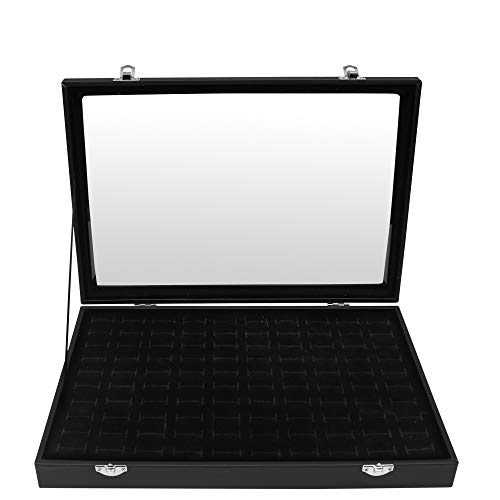 Caja Expositora para Anillos (Pack de 1) - Caja Almacenar Gemelos 35cm de Ancho x 24cm de Largo y 3cm de Alto - Organizador de Anillos Acrílico con Terciopelo para Joyas, Pendientes y Mas – Negro