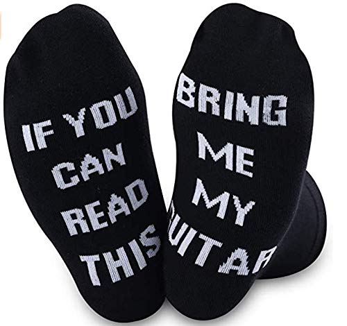 Calcetines divertidos con texto en inglés «If you can read this bring me my guitarra» Negro Calcetines de guitarra M