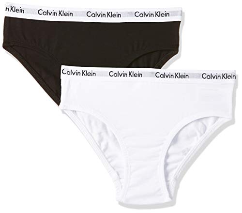 Calvin Klein 2PK Bikini Braguitas, Blanco (White/Black 908), L para Niñas