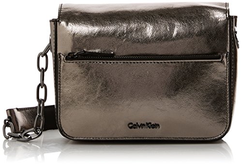 Calvin Klein - Night Out Small Shoulder Bag Metalic, Bolsos bandolera Mujer, Gris (Gun Metal), 7x15x21 cm (B x H T)