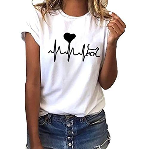 Camiseta de Mujer Manga Corta Corazón Impresión Blusa Camisa Cuello Redondo Promociones Verano Blusa Mujer Top