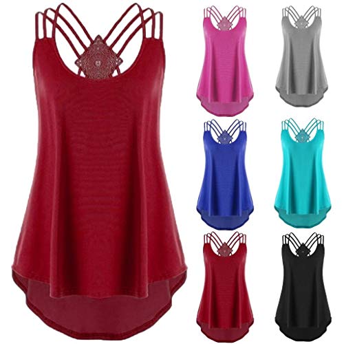 Camisetas sin Mangas Mujer,SHOBDW Moda De Verano Más El Tamaño Sin Mangas Sexy Cuello Redondo Lentejuelas Chaleco Tops Señoras Blusa Sólida Casual Camiseta Tank Tops para Mujeres (M, P-Rojo)