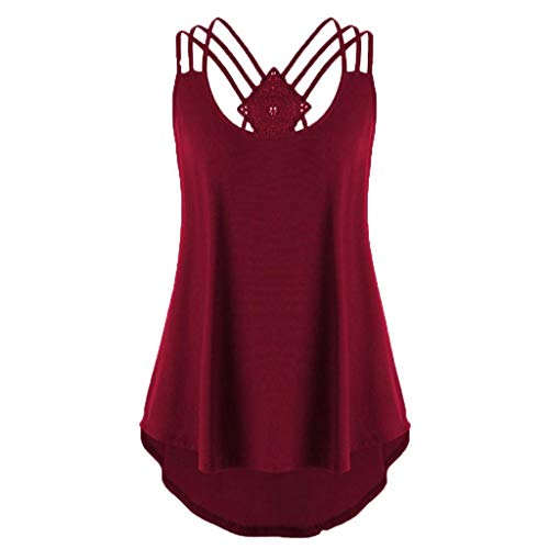 Camisetas sin Mangas Mujer,SHOBDW Moda De Verano Más El Tamaño Sin Mangas Sexy Cuello Redondo Lentejuelas Chaleco Tops Señoras Blusa Sólida Casual Camiseta Tank Tops para Mujeres (M, P-Rojo)