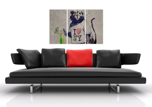 CANVAS IT UP Lienzo Impresiones de Banksy I Love New York Rat Camiseta Foto Cuadros Graffiti impresión 3 Paneles de Arte Moderno, Lona Madera, 2-3 X 20" X 10" (3 X 50CM X 25CM)