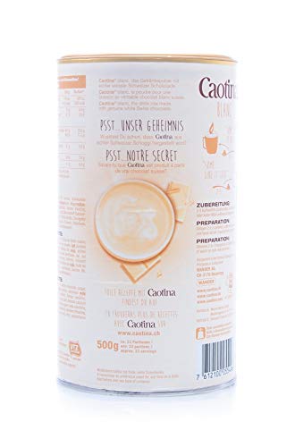 Caotina blanc, Cacao en Polvo de Chocolate Blanco Suizo, Bebida Caliente de Chocolate, Bote, 500 g