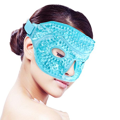 Cara Máscara de ojos de hielo para durmiendo, rejilla de gel fría/caliente Paquete,Terapia de frío y calor para el dolor facial,dormir,migraazóñas,dolores de cabeza,alivio del estrés[Azul]