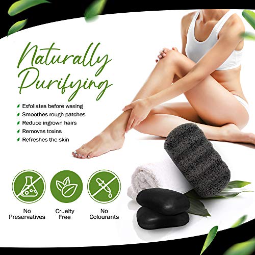 Carbón Kit de cuidado del cuerpo – Natural Jabón y Esponja Tratamiento para el acné, psoriasis, piel grasa, erupción afeitado, pelos encarnados, bacterias, para hombre pica, hongos y olor corporal