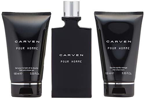 Carven Pour Homme – Set de regalo de 3 piezas de 3,33 oz Edt Spray, 3,33 oz After Shave Balm, 3,33 oz Bath and Shower GEL3 Stück