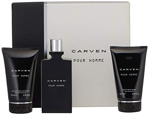 Carven Pour Homme – Set de regalo de 3 piezas de 3,33 oz Edt Spray, 3,33 oz After Shave Balm, 3,33 oz Bath and Shower GEL3 Stück