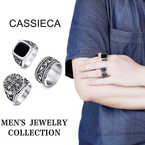 CASSIECA 3PCS Anillo de Acero Inoxidable para Hombres Mujeres Grandes Anchos Cuadrado Grabado Anillo Vintage Rock Gotico Anillos Joyeria