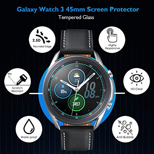 CAVN Protector de pantalla compatible con Samsung Galaxy Watch 3 45mm, 4 unidades, dureza 9H, transparente, antiarañazos, cristal templado para Galaxy Watch 3 45mm