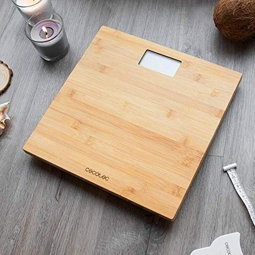 Cecotec Báscula de Baño Digital Surface Precision 9300 Healthy. Con Plataforma de Bambú (Eco-friendly), Pantalla LCD, Capacidad máxima 180kg, Lista para usar y con Cinta Métrica.