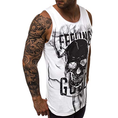 Chaleco de Verano para Hombre Camiseta sin Mangas Deportivos Casuales Camisetas de Tirantes Moda Estampado con Calaveras Suelto Casuales Deportivos Tank Tops MMUJERY