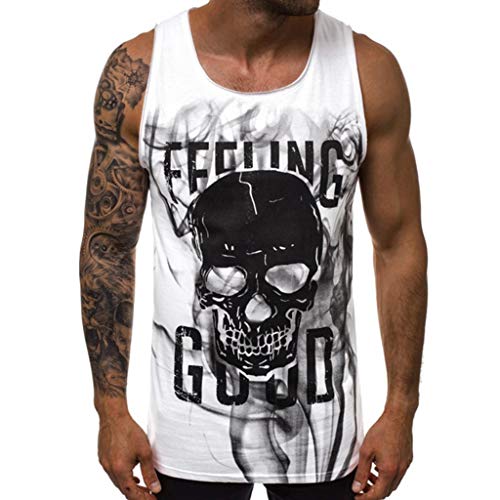 Chaleco de Verano para Hombre Camiseta sin Mangas Deportivos Casuales Camisetas de Tirantes Moda Estampado con Calaveras Suelto Casuales Deportivos Tank Tops MMUJERY