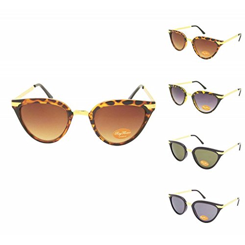 Chic-Net Gafas de Sol de Las señoras de la Vendimia Tintado 400UV Ojo de Gato de Metal Dorado Gris atigrado