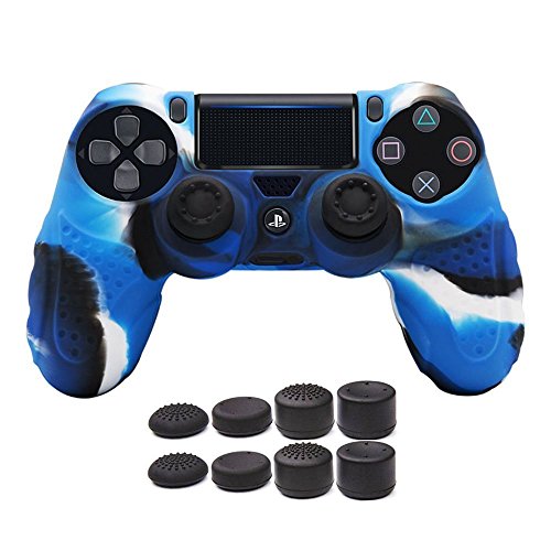 CHIN FAI PS4 Controlador de la Piel Cubierta de la Caja con 8 puños de Pulgar, Antideslizante Piel de Silicona Agarre Caso de la Cubierta del Protector para el Controlador de Sony PS4 / Slim/Pro