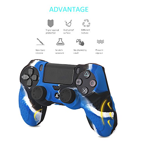 CHIN FAI PS4 Controlador de la Piel Cubierta de la Caja con 8 puños de Pulgar, Antideslizante Piel de Silicona Agarre Caso de la Cubierta del Protector para el Controlador de Sony PS4 / Slim/Pro